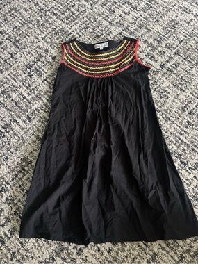 Black Sleeveless Dress/Tunic with Embroidered Yoke